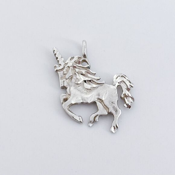 Vintage Sterling Silver 925 Prancing Unicorn Pendant - Picture 2 of 6